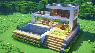 ⚒️ Minecraft : How To Build a Modern House With Swimming Pool_마인크래프트 건축 : 수영장이 있는 모던 하우스