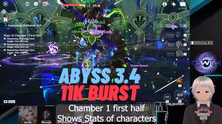 Genshin  Abyss 3.4 Floor 12 Low stats & 4 star weapon only.