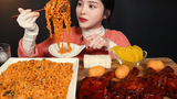 SUB) 🍗(ft) Spicy Cream Noodles with Grilled Chicken Leg Mukbang ASMR