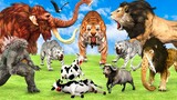 5 Zombie Tiger Lion vs Giant Boss Gozilla Attack Baby Cow Gorilla Saved by 5 Woolly Mammoth Buffalo