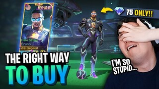 Right way to buy? Only 75 diamonds!? Bruno Halo Striker? Review and Gameplay | Mobile Legends