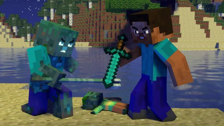 [Minecraft] Trident Drowned VS Steve's Diamond Sword