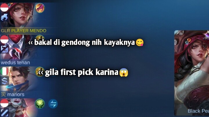 mabar berlima,nekat first pick karina😈 langsung gua gendongin ~ Mobile Legends