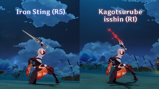 Iron Sting (R5) vs Kagotsurube Isshin (R1) | Kazuha's (F2P) Weapons Test