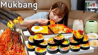 🍙돈까스김밥,땡초김밥,치즈김밥,짜계치,치즈라면🍜 김밥싸서 파김치에 라면 호로록😋 먹방 NOODLE RICE ROLL MUKBANG ASMR EATINGSHOW REALSOUND