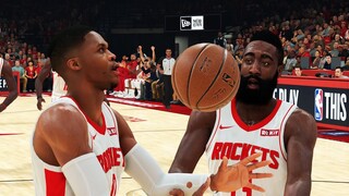 Who takes the last shot Westbrook or Harden?