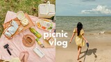 a day at the beach 🧺 picnic, healing time, my dog's first swim!