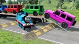 Flatbed Trailer Cars Transportation With Truck - Cars vs Pothole | BeamNG.Drive