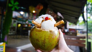 Trying coconut ice cream at a new place