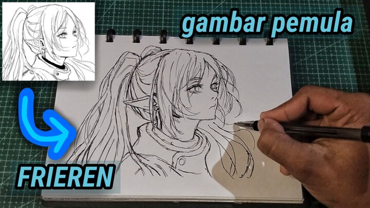 ketika pemula mencoba menggambar frieren menggunakan 1 pena