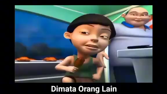 bapak botak penjual bebek bakar menurut di film Upin & ipin