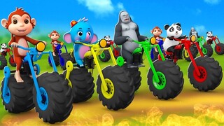 Funny Animals Monster Bike Invention - Monkey, Gorilla, Elephant, Mammoth, Panda Animals Cartoons