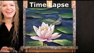 TIME LAPSE - Learn How to Paint "LOTUS AND DRAGONFLY" with Acrylic Paint- Step by Step Tutorial