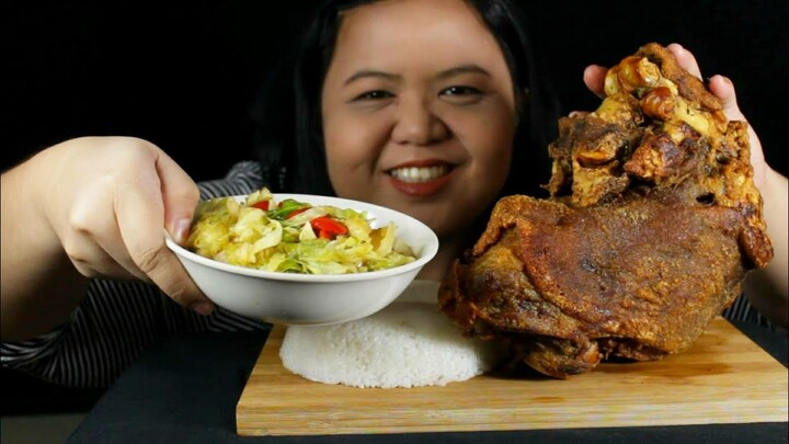 CRISPY PATA WITH GINISANG GULAY (STIR FRIED VEGGIES)//NO TALKING//MUKBANG