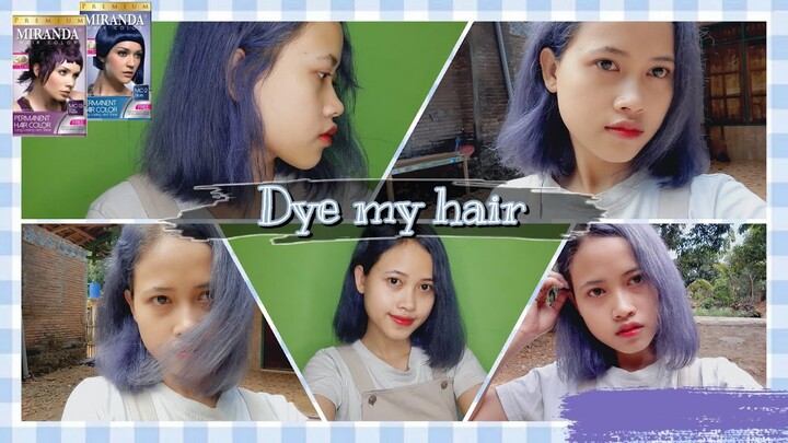 Cat rambut sendiri warna ash/silver/grey lavender blue | pakai miranda rose purple + blue || Triel엘
