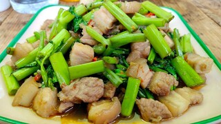 ผักบุ้งไทยผัดหมูสามชั้นใส่กะปิ เมนูบ้านๆ สไตล์ | ครัวบ้านๆ Channel