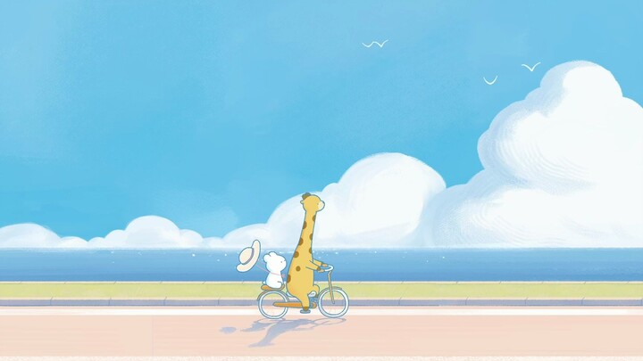 45min sedentary reminder｜Summer at Bibi Zoo｜BuBu Rabbit and deer riding a bike on the beach｜White no