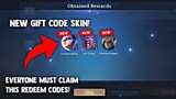 GIFT FREE CLAIMMABLE CHEST REWARDS AND FREE SKIN! NEW REDEEM CODE! LEGIT! MOBILE LEGENDS 2022