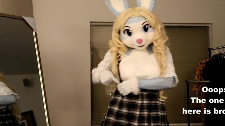 [Beast Costume] เครื่องแต่งกาย*ว์น่ารักของกระต่ายสวมหน้ากากหนังเต็มตัว (วิดีโอใหม่กิ๊ก 454)