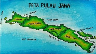 Cara menggambar peta pulau jawa || Belajar menggambar dan mewarnai peta