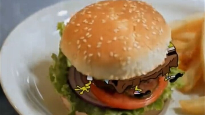 SpongeBob was stuck in a burger, Patrick saved him, and the next moment was so funny