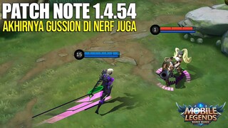 GUSSION NERF, CECILION NERF, MASHA BUFF, HILDA BUFF - PATCH NOTE 1.4.54 MOBILE LEGENDS