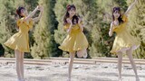 Yellow dress and loose hair/dance cover 