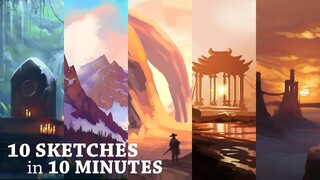 10 Sketches In 10 Minutes | Digital Speed Paint Timelapse | Concept Art