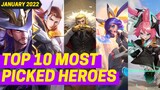 TOP 10 MOST PICKED HEROES IN MOBILE LEGENDS 2022