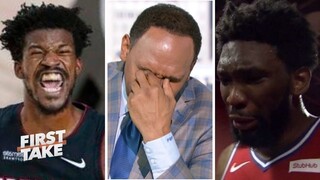 FIRST TIME | Stephen A 'PATHETIC QUITTER' Jimmy Butler K.O Joel Embiid before Heat vs 76ers starting