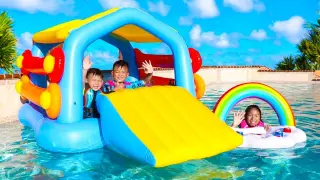 Wendy Pretend Play with a Giant Inflatable Playhouse Swimming Pool Toy