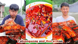 mukbang | Six bowls of meat |  Ermao grabbing bowl bowl chicken | Chinese food | songsong and ermao