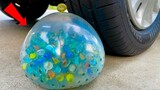 Eksperimen: Kelereng Dalam Balon vs Roda Mobil | Menghancurkan Hal Renyah & Lembut Dengan Roda Mobil