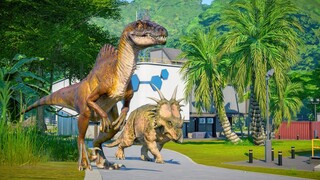 Spinoraptor & Indominus Rex Hunting In Abandoned Camp - Jurassic World Evolution
