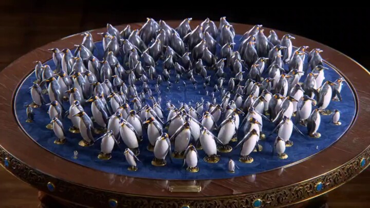 Turn the visual toy and the penguins will move as soon as you turn it.