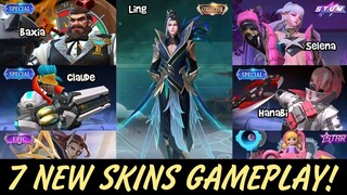 7 NEW SKINS GAMEPLAY! LING COLLECTOR SKIN | SELENA STUN SKIN | CLAUDE MSC SKIN & MORE! NEW UPDATE!