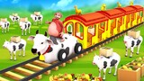 Funny Animals Cow Train in Zoo Fruits Transport in Forest Ride in Jungle | Animals 3D Cartoon Videos