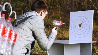 How powerful can an air pressure machine gun with a firing rate of 1200 be made from a Coke bottle?