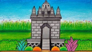 Cara menggambar candi || Menggambar pemandangan candi