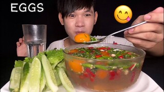 MUKBANG ASMR EATING SPICY PICKLED EGGS | Pickled eggs yolk in fish sauce ( Spicy Delicious)