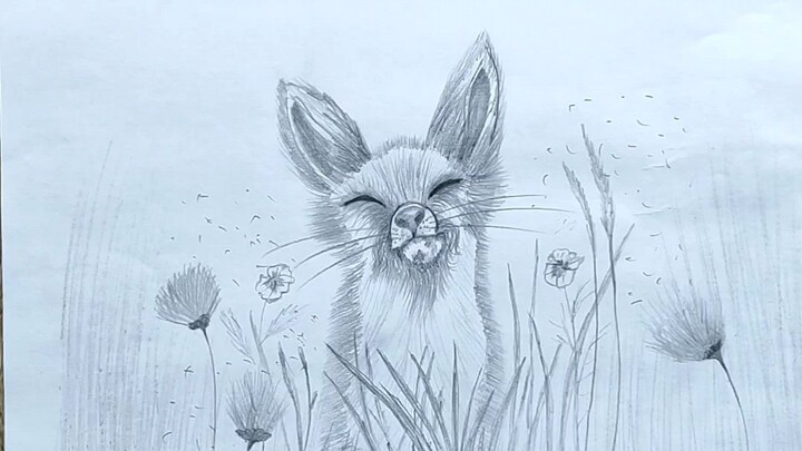 A pencil sketch 'Joy of life'. Fox drawing