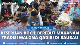 Momen Lucu Anak-anak Rebutan saat Tradisi Malona Qadiri Masjid Quba Kota Baubau Sulawesi Tenggara