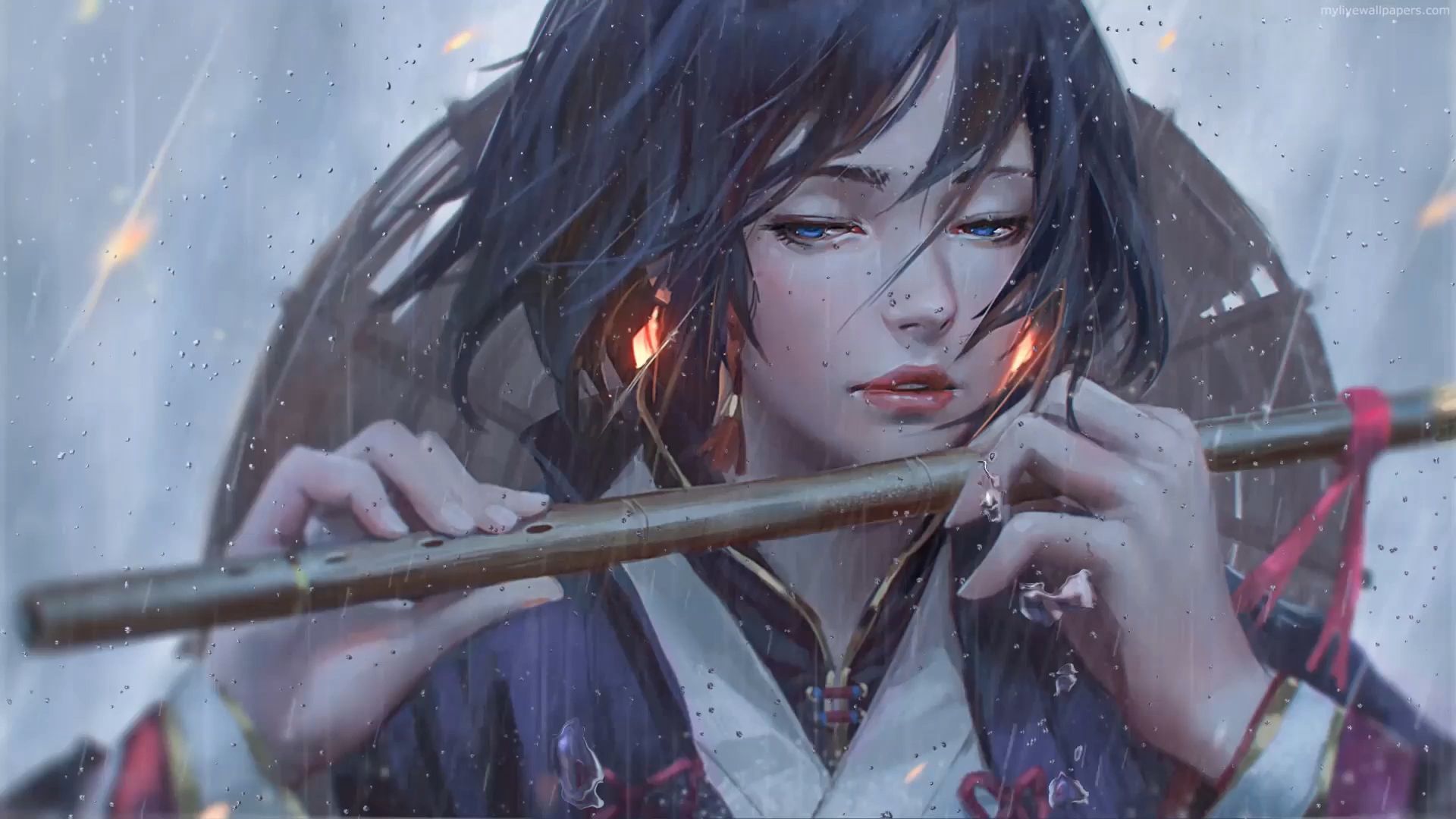 Premium AI Image | Anime girl with a bamboo flute