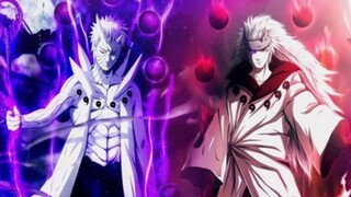 Uchiha Madara dipotong menjadi dua oleh Obito, dan enam bintang yang meledak di bumi menyegel Uchiha