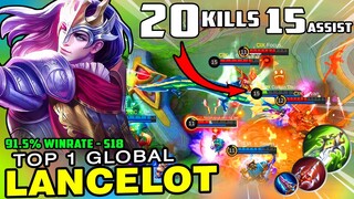 20 Kills + 15 Assist! 91.5% Winrate S-18 | Top 1 Global Lancelot Best Build & Gameplay ~ MLBB