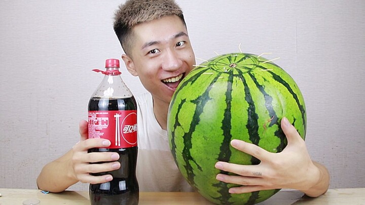 Hollow out a 35-pound watermelon and pour in Coke Mentos to create a super fountain. It's so cool.