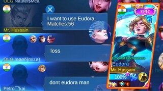 GLOBAL EUDORA NO WIN RATE PRANK 🤣 | Teammates Got Shocked At The End | Mlbb