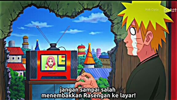 Naruto melepaskan rasengan ke TV