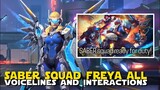 SABER SQUAD FREYA ALL VOICELINES AND SPECIAL INTERACTIONS! | MANHUNTER FREYA! | MOBILE LEGEND NEWS