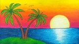 Cara menggambar matahari terbenam || Menggambar dan mewarnai pemandangan sunset